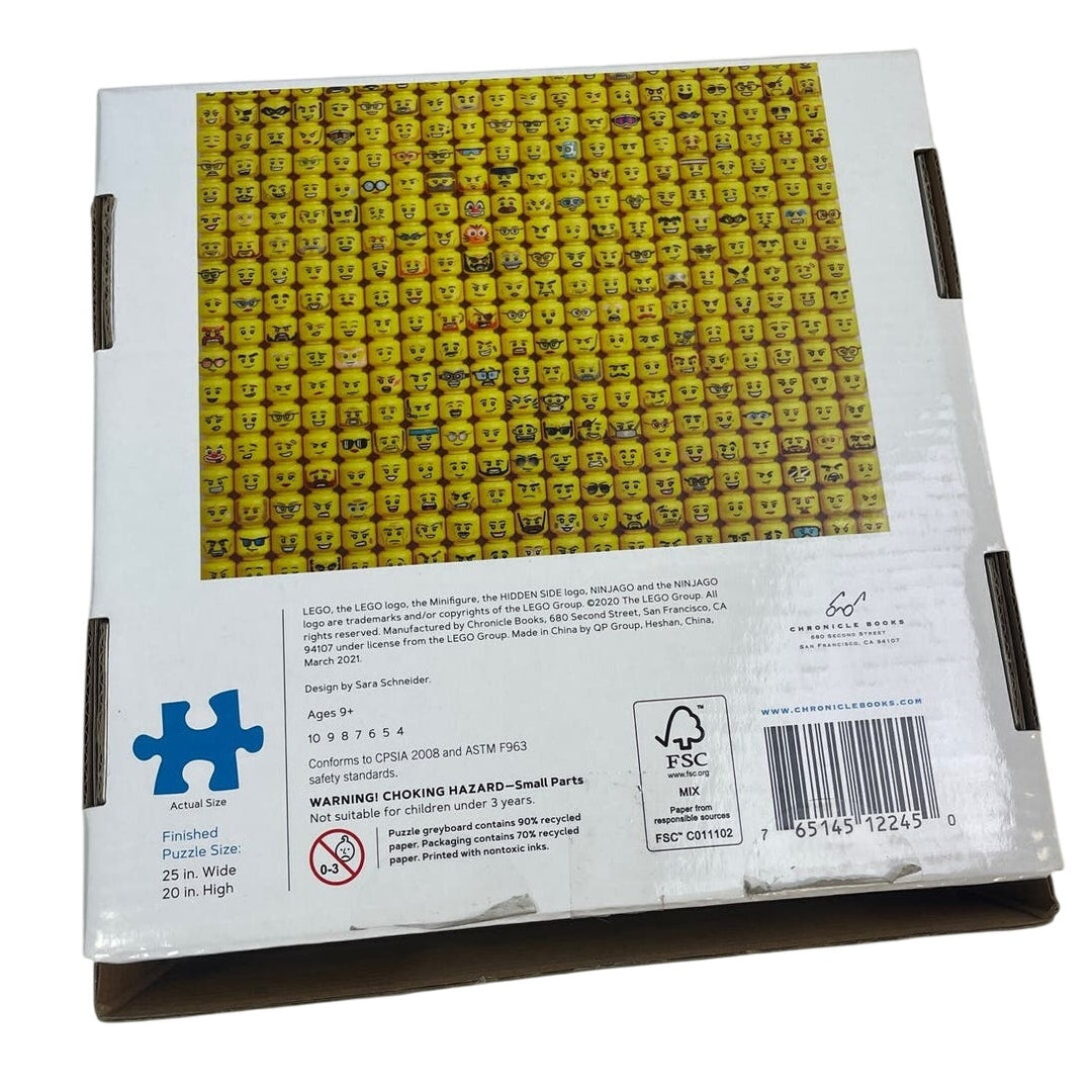 Lego 1000 Piece Minifigure Faces 25" by 20" Yellow Cardboard Jigsaw Puzzle