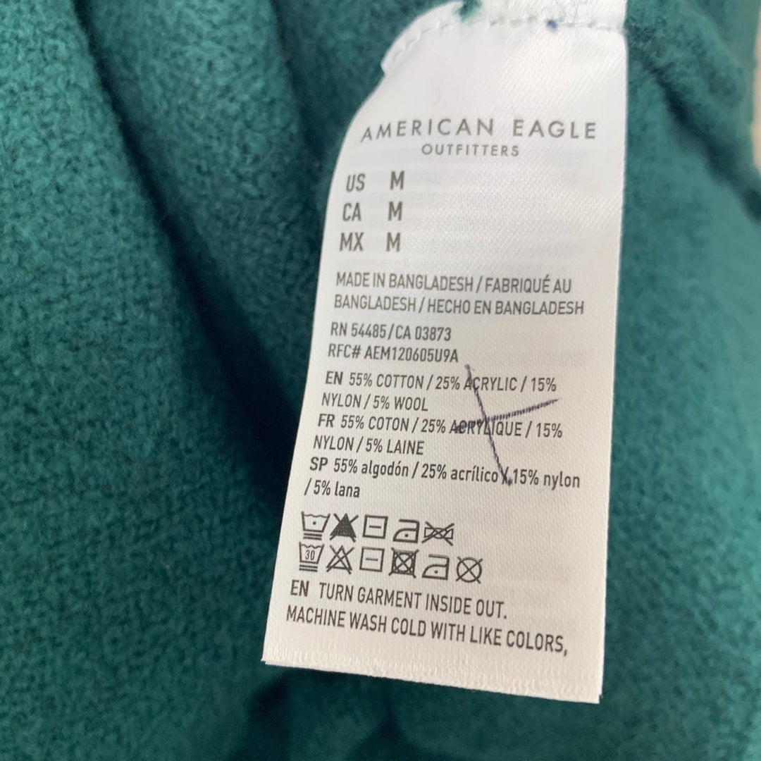 New American Eagle Womens Medium Dark Emerald Long Sleeve V Neck Knit Sweater