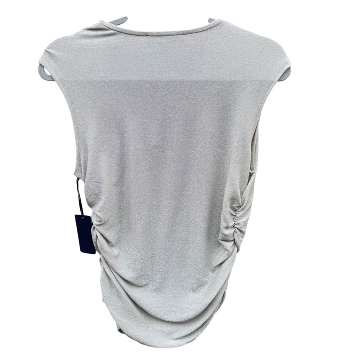 NWT New Rachel Roy Womens Medium Silver Shimmer Ruched Asymmetrical Neck Blouse