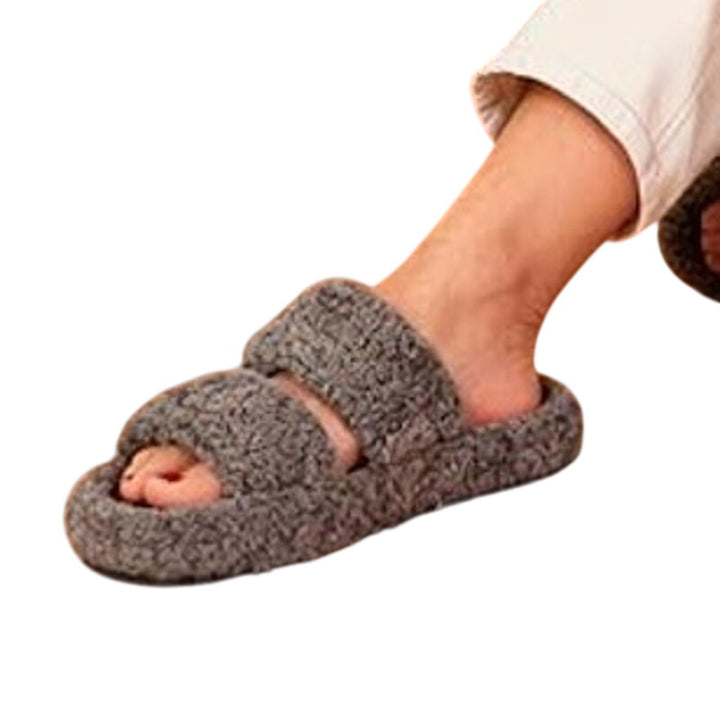 New EverFoams Womens Size 9/10 Gray Fuzzy Open Toe Memory Foam House Slippers