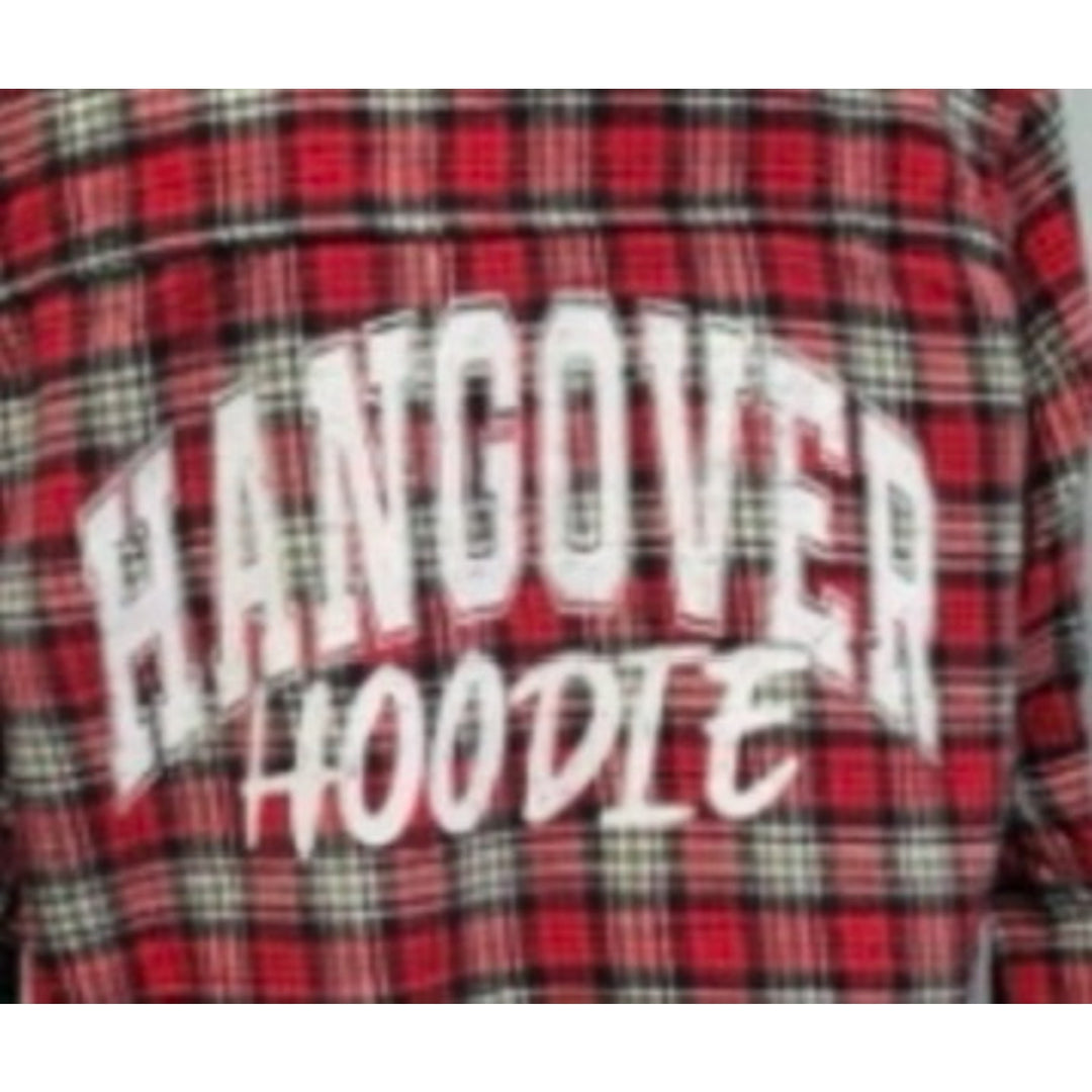 New Hand Printed Womens XL Hangover Hoodie Long Sleeve Plaid Flannel Hoodie