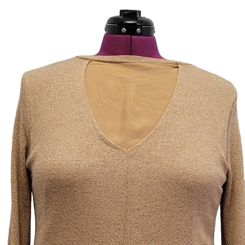 Womens XL Long Sleeve Metallic Gold Glitter Layered Pullover Knit Sweater