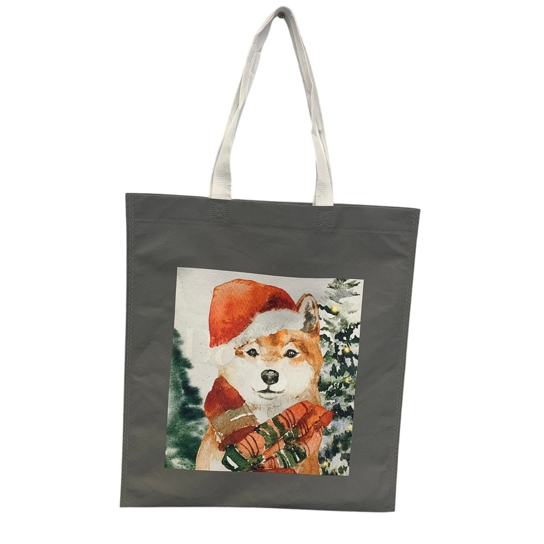 Upcycled Christmas Santa Dog Tote Bag, Hello Beautiful Shopper Bag
