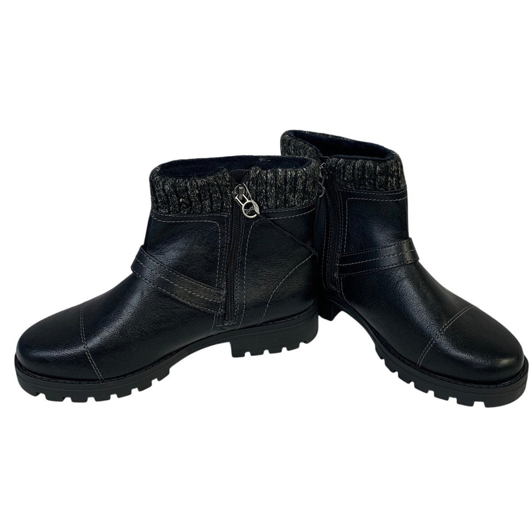 New JSport Womens Size 8.5 Black 1.5" Heel Ankle Boot Side Zip Round Toe Shoes