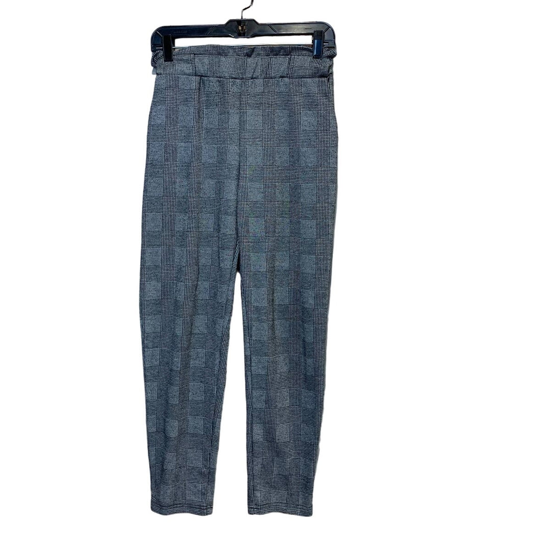Ambiance Small Houndstooth Plaid Black White Paper Bag Elastic Waist Pants