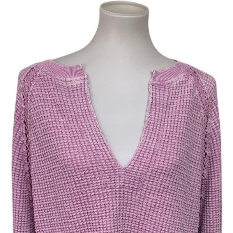 New American Eagle Womens Medium AE Big Hug Notch Neck Pink Waffle Sweatshirt