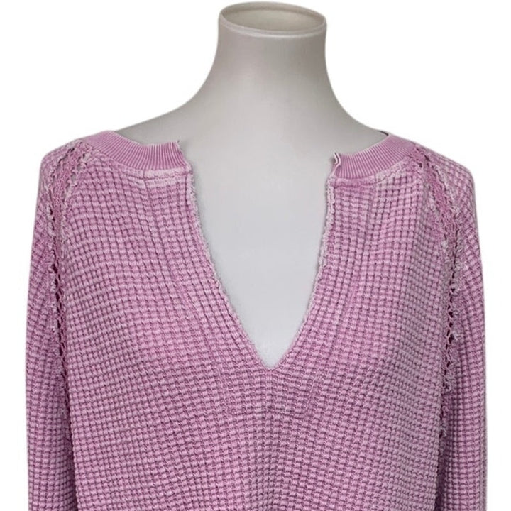 New American Eagle Womens Medium AE Big Hug Notch Neck Pink Waffle Sweatshirt