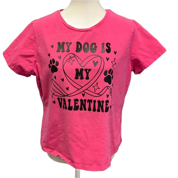 Hand Printed Upcycled Womens 16W My Dog is My Valentine Heart Cotton Blend Shirt