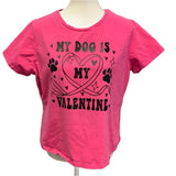 Hand Printed Upcycled Womens 16W My Dog is My Valentine Heart Cotton Blend Shirt