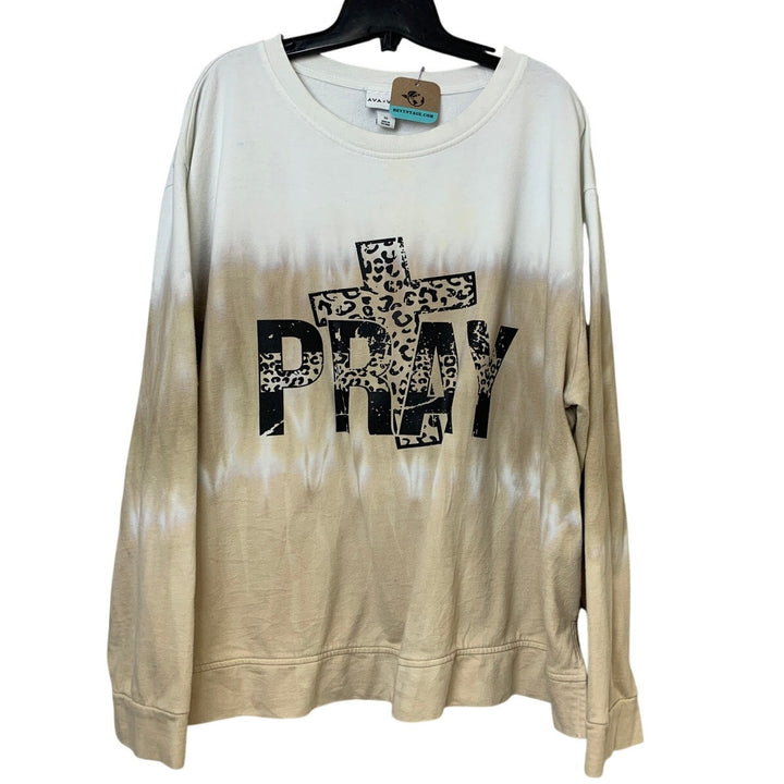 Upcycled Hand Printed Womens 1X Cheetah Print Cross Pray Long Sleeve Sweatshirt