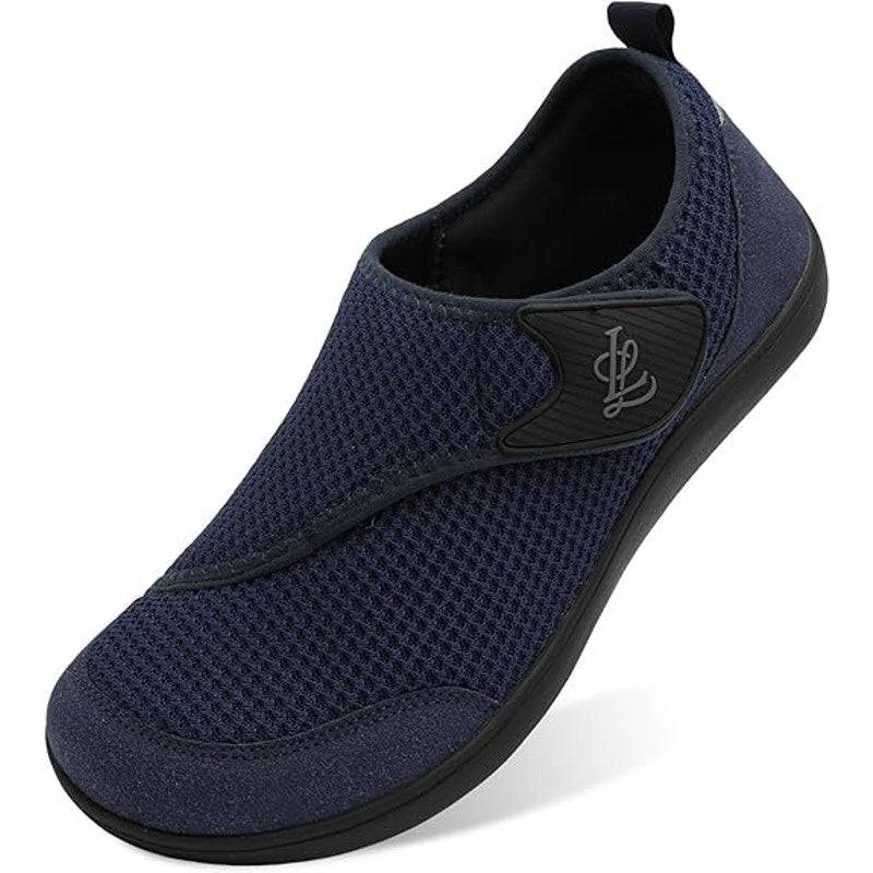 Lelsfit Mens Size 9 Navy Sneakers Hook Loop Closure Wide Toe Casual Shoes