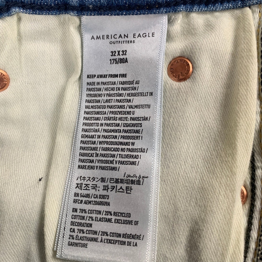 New American Eagle Mens 32 X 32 Cotton Blend Airflex+ Skinny Denim Blue Jeans