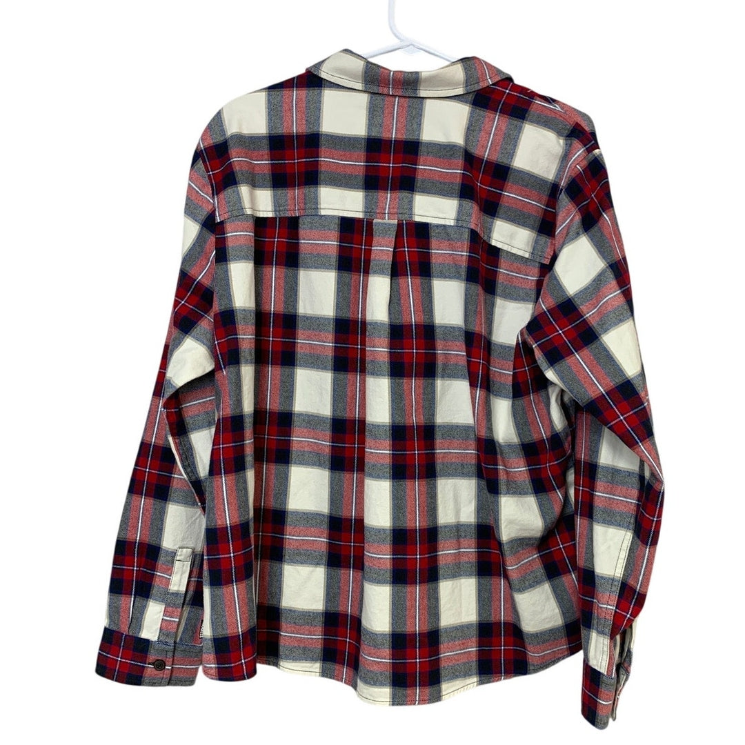 New Eddie Bauer Womens Stines Favorite Red Blue Plaid Flannel Long Sleeve Shirt