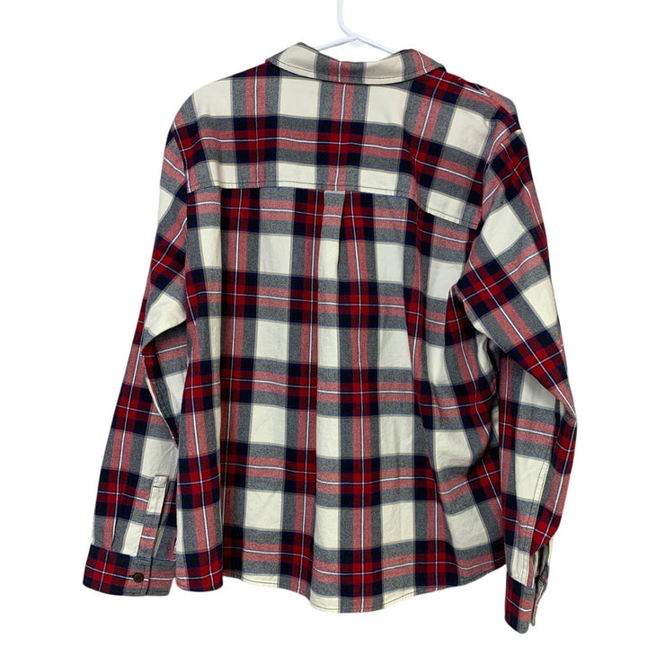 New Eddie Bauer Womens Stines Favorite Red Blue Plaid Flannel Long Sleeve Shirt