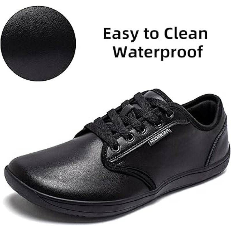 Hobibear Mens Size 9 Black Faux Leather Lace Up Wide Toe Box Zero Drop Shoes
