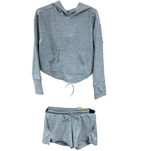 New All In Motion Girls XS (4/5) Elastic Waist Shorts Althletic Hoodie 2PC Set