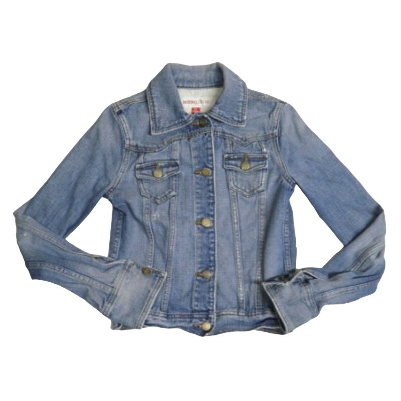 Mossimo Womens XS Casual Button Up Rugged Long Sleeve Denim Blue Jean Jacket