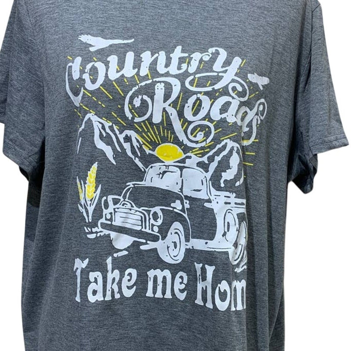 Shein Curve 1XL Country Roads Crew Neck Polyester Blend Short Sleeve Casual Tee