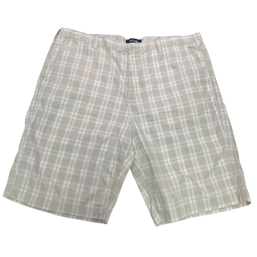 Apt 9 Mens Size 42 100% Cotton Beige Brown Plaid Multi Pocket Bermuda Shorts