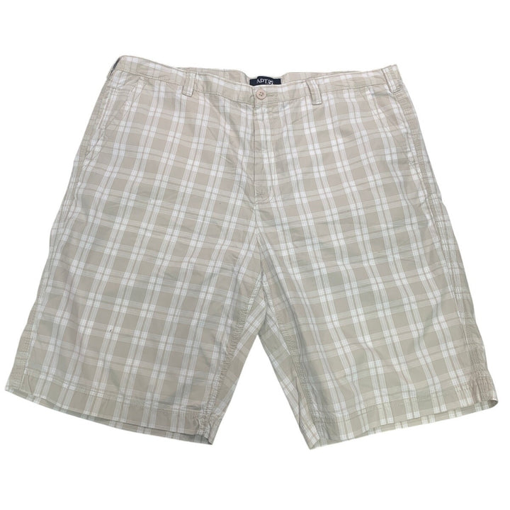 Apt 9 Mens Size 42 100% Cotton Beige Brown Plaid Multi Pocket Bermuda Shorts