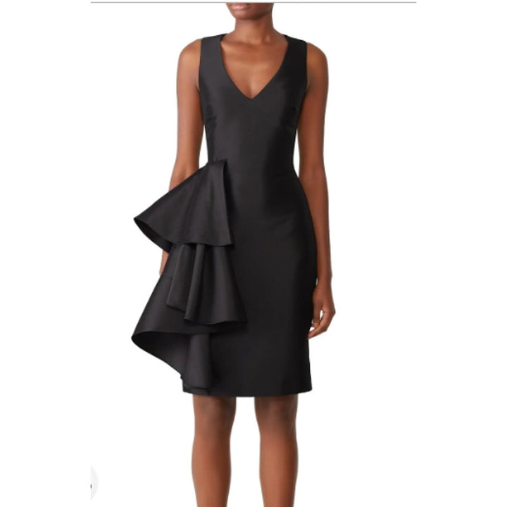 Badgley Mischka Womens Size 8 Black Side Ruffle Knee Length LBD Sheath Dress