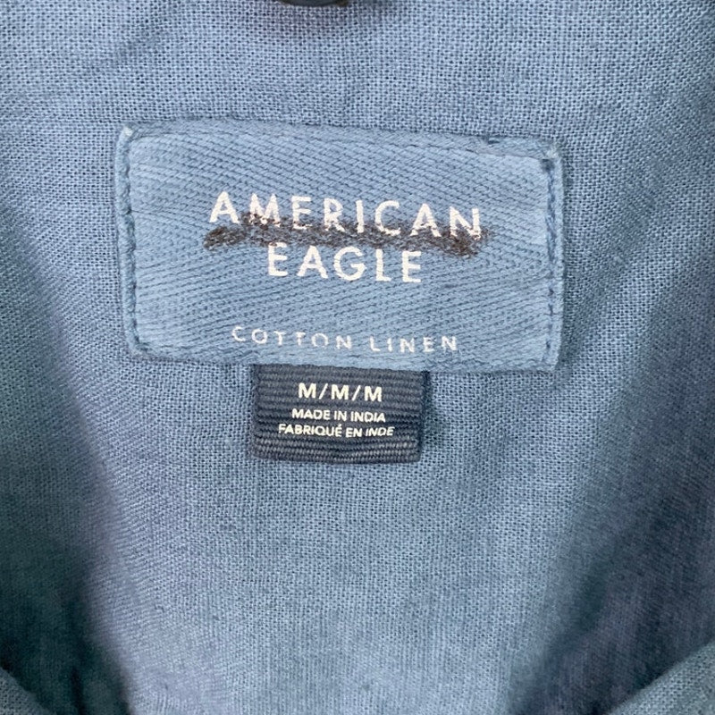 2 New American Eagle Mens Medium Blue White Short Sleeve Button Up Collar Shirts