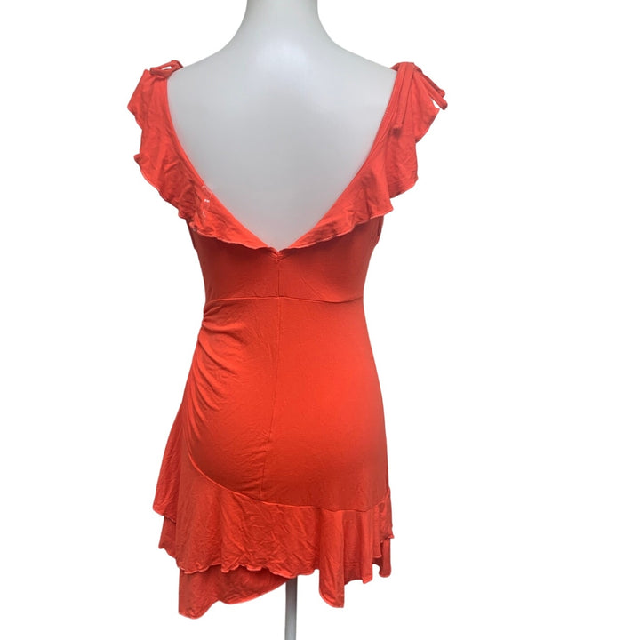 New Wild Fable Juniors Small Orange Side Gathered Ruffled Low V Neck Dress
