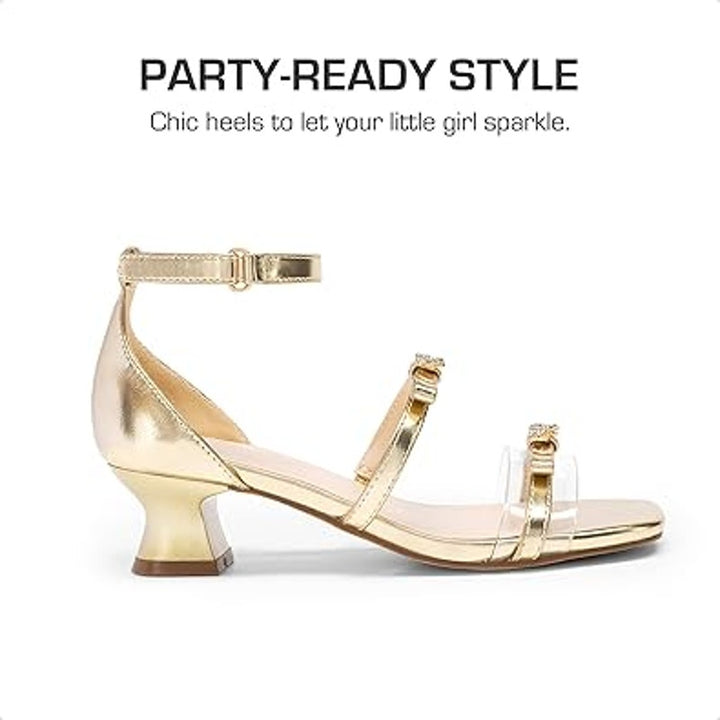 Dream Pairs Big Girls Size 5 Shiny Gold Rhinestone Bow 1.5" Heel Wedding Shoes