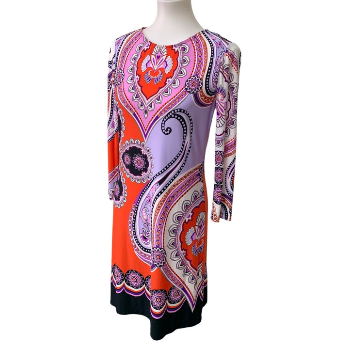 Donna Morgan Womens Size 6 PolySpandex Floral Mandala Long Sleeve Sheath Dress