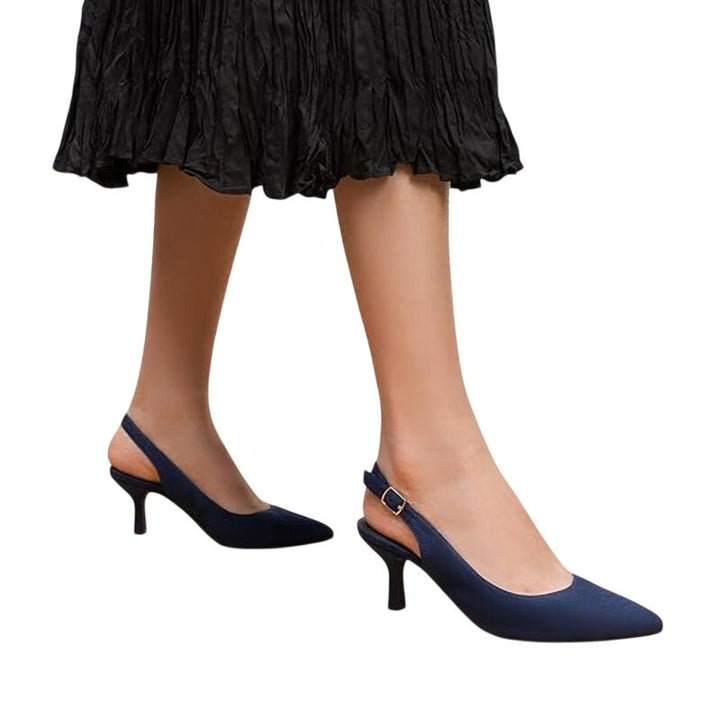 Dream Pairs Womens Size 8 Navy 2.5" Heels Closed Pointed Toe Buckle Strap Shoes