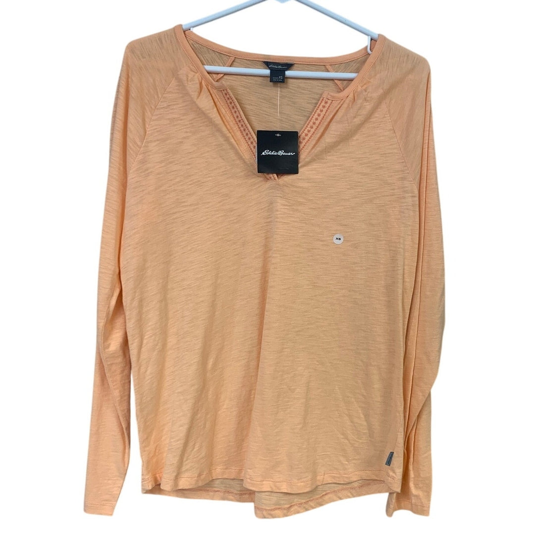 2 New Eddie Bauer Womens XS Orange White Slub Essential Layering Cami Tee Shirts