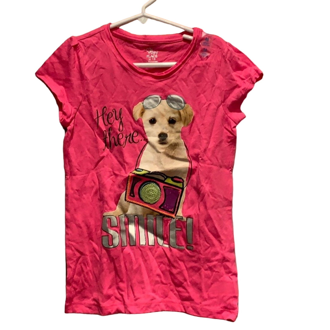 New 1989 Childrens Place Girls Medium Pink Power Puppy Glitter T-Shirt Pair