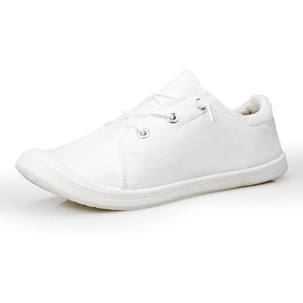 Lxuan Womens Size 6 White Sneakers Round Toe Lace Up Slip On Low Top Shoes