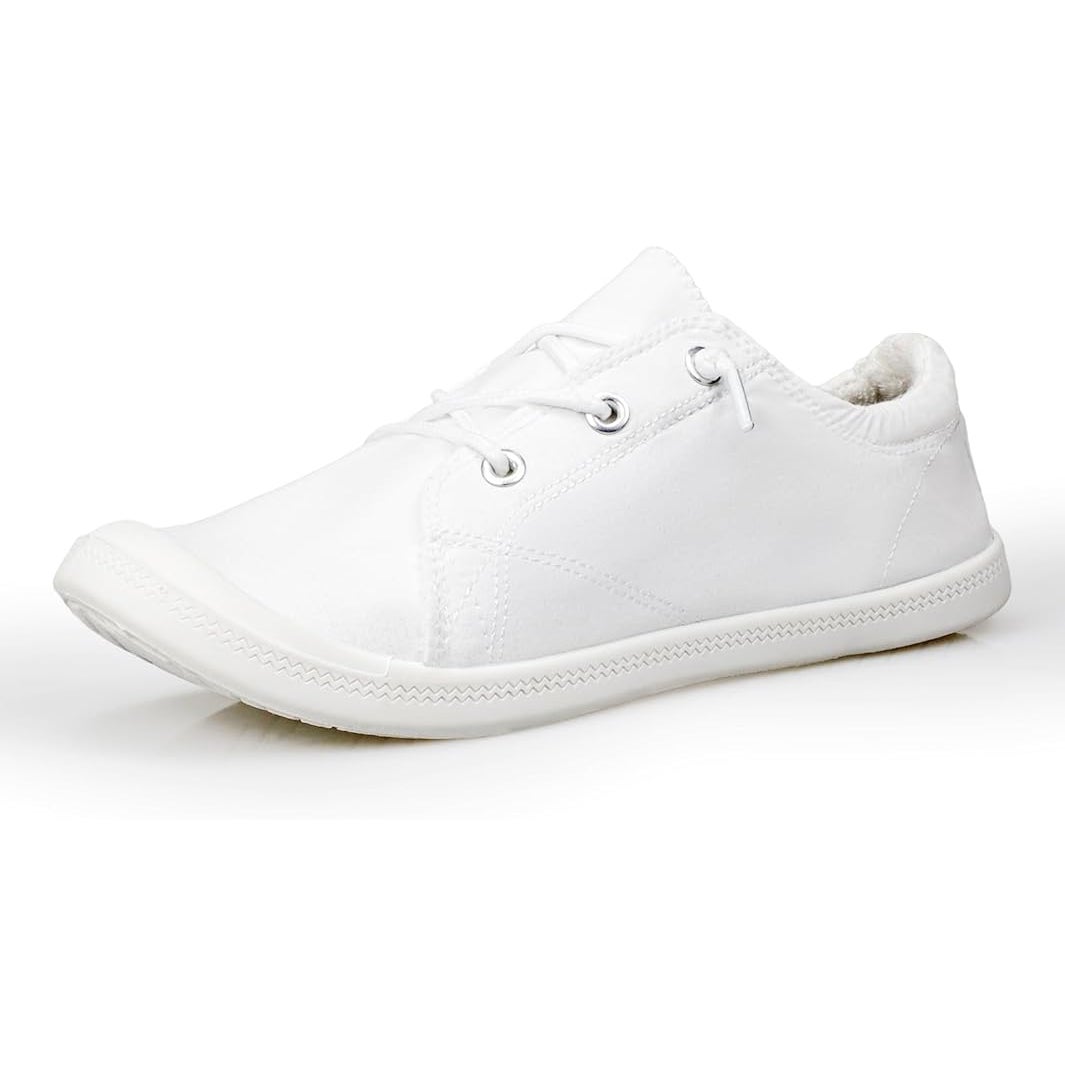 Lxuan Womens Size 6 White Sneakers Round Toe Lace Up Slip On Low Top Shoes