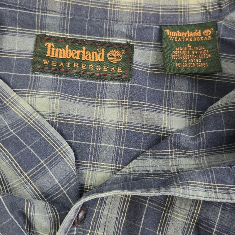 Timberland Mens Large Cotton Plaid Long Sleeve Button Down Shirt w Front Pocket