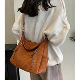 Womens Chestnut Brown Faux Suede Zip Close Satchel Shoulder Crossbody Bag Purse