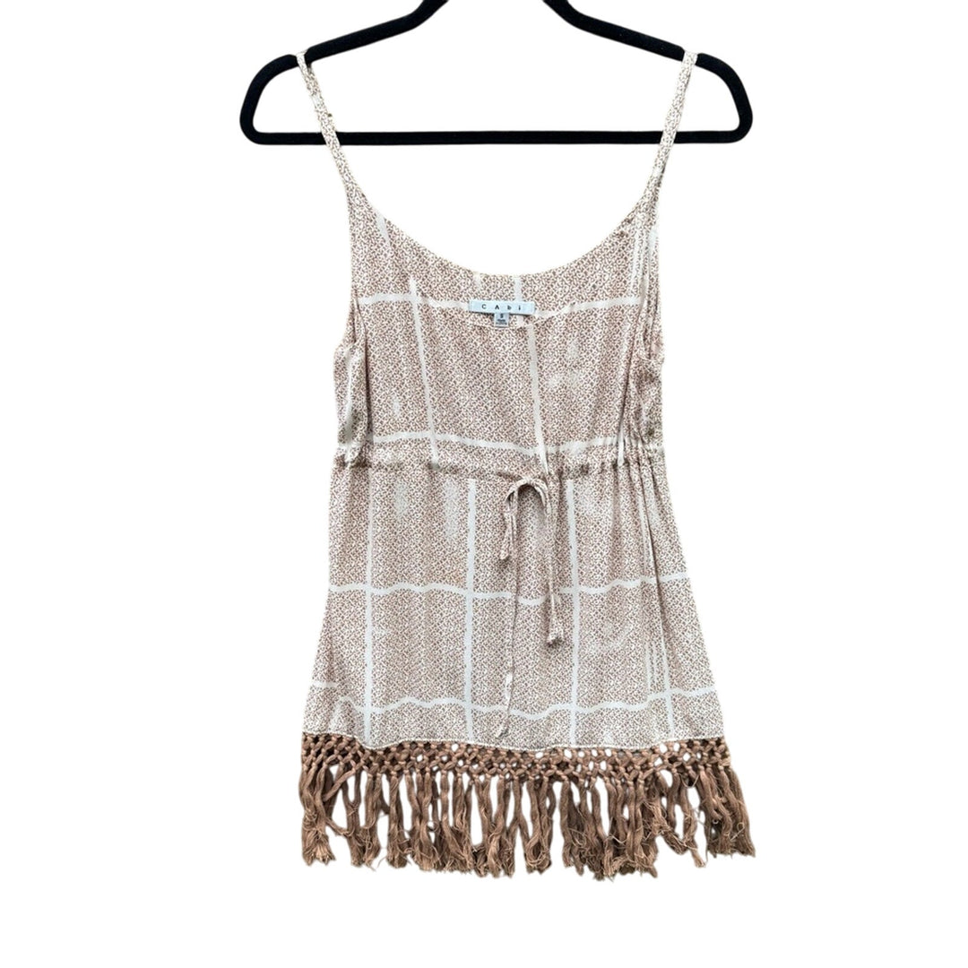 Cabi Womens Small Thin Strap Drawstring Waist Patterned Fringe Tank Top