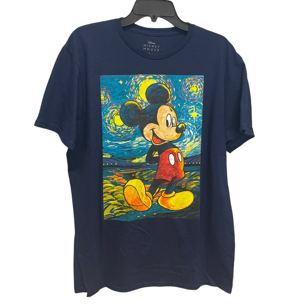 New Disney Mens 2X Mickey Mouse Van Gogh Starry Nights 100% Cotton Tee
