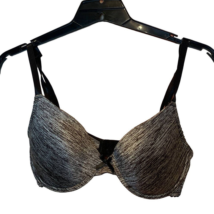 Be Fabulous 34C Underwire Silver &amp; Black Blend Polyester 2-Hook Bra EUC