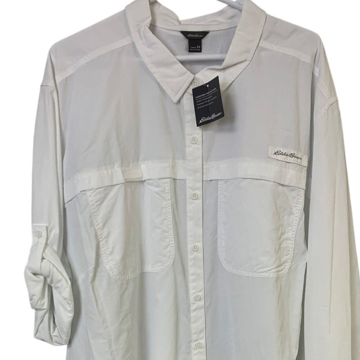 New Eddie Bauer Womens 3X White Long Sleeve Adventurer Pro Field Button Up Shirt
