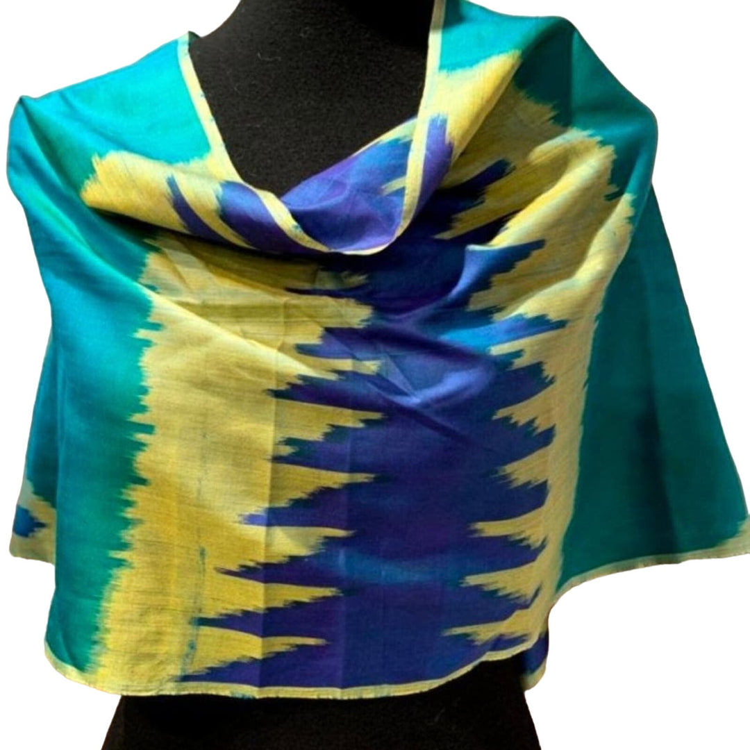 Handmade Upcycled Lightweight Chevron Blue Yellow Green Tie Dye Poncho Wrap