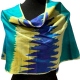 Handmade Upcycled Lightweight Chevron Blue Yellow Green Tie Dye Poncho Wrap