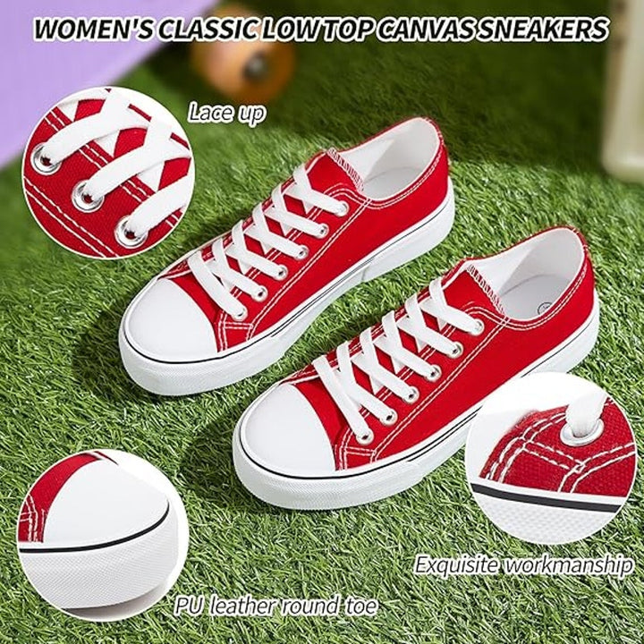 Adokoo Womens Size 8 Red Canvas Low Top Fashon Lace Up Classic Sneaker Shoes