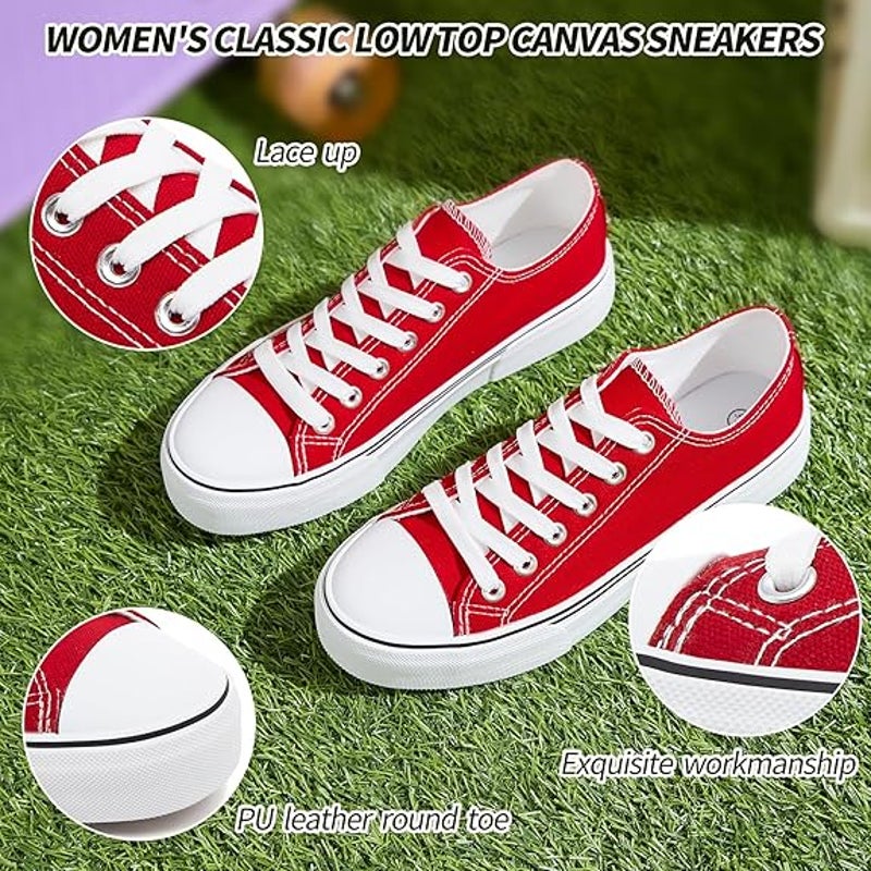 Adokoo Womens Size 8 Red Canvas Low Top Fashon Lace Up Classic Sneaker Shoes