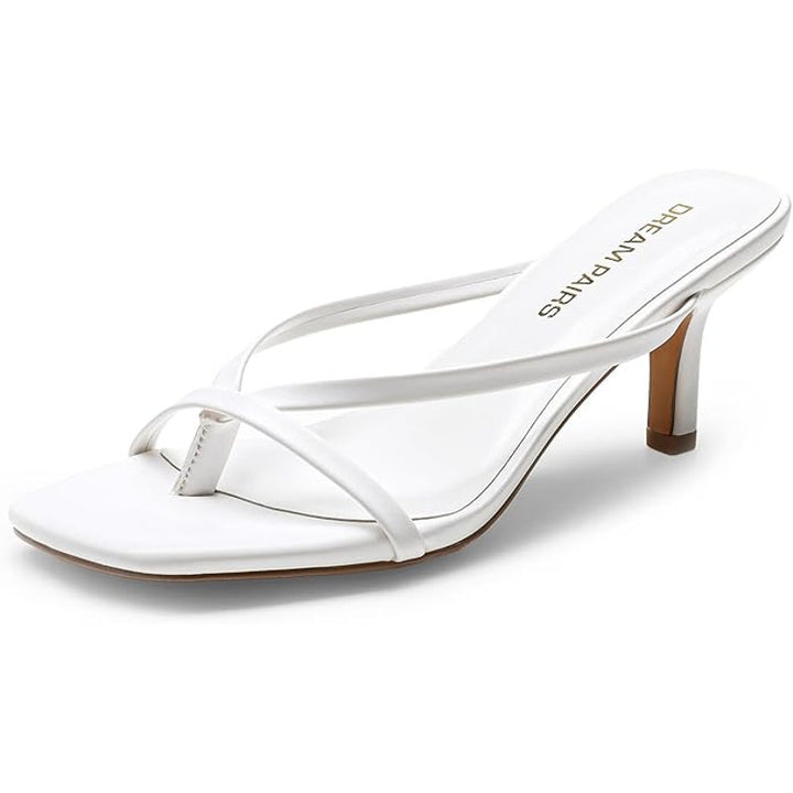 Dream Pairs Womens 9.5 White Open Toe 3.25" Heel Slide On Weddding Sandal Shoes