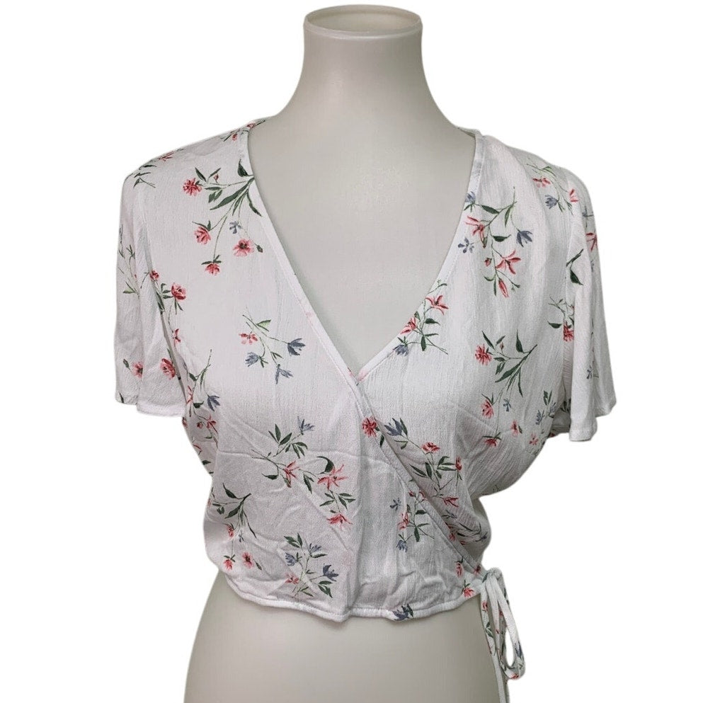 New Lottie Moss Womens Medium Deep V Short Sleeve Side Zip Floral Rayon Top