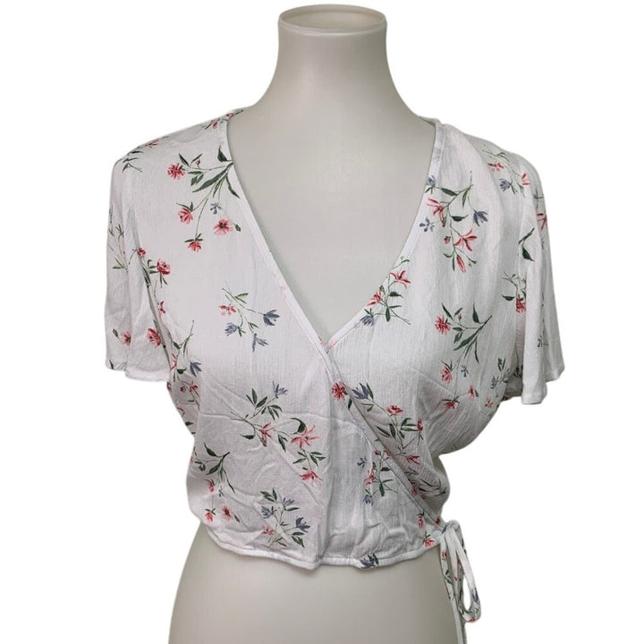 New Lottie Moss Womens Medium Deep V Short Sleeve Side Zip Floral Rayon Top