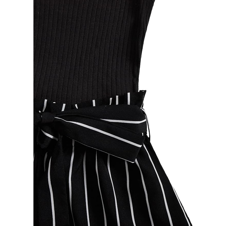 Soly Hux Womens Large 100% Polyester Sleeveless Ribbed Striped Belt Tie Romper
