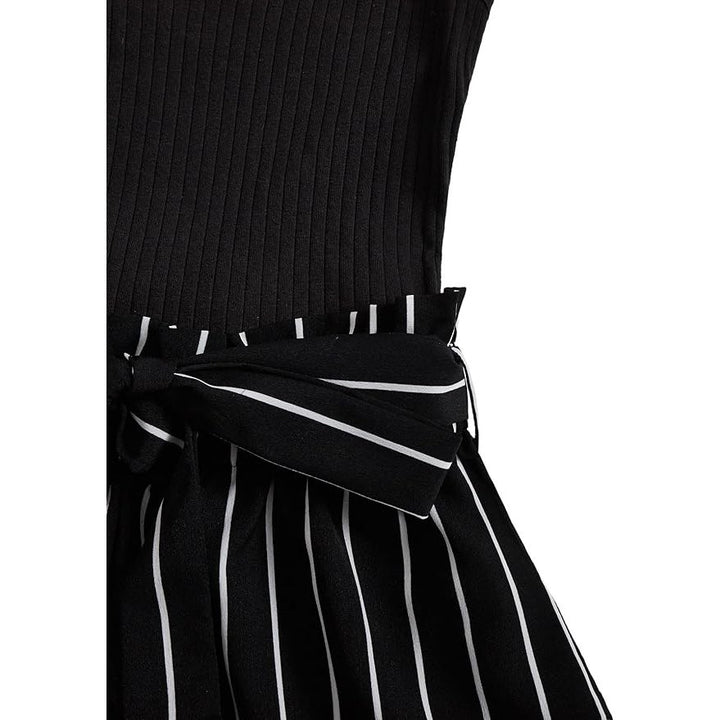 Soly Hux Womens Large 100% Polyester Sleeveless Ribbed Striped Belt Tie Romper