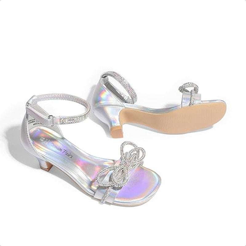 Dream Pairs Big Girls Size 4 Rainbow Silver Ankle Strap Rhinestone Bow Shoes